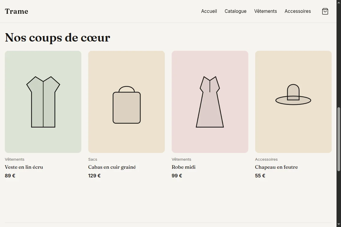 Aperçu du site Boutique en ligne