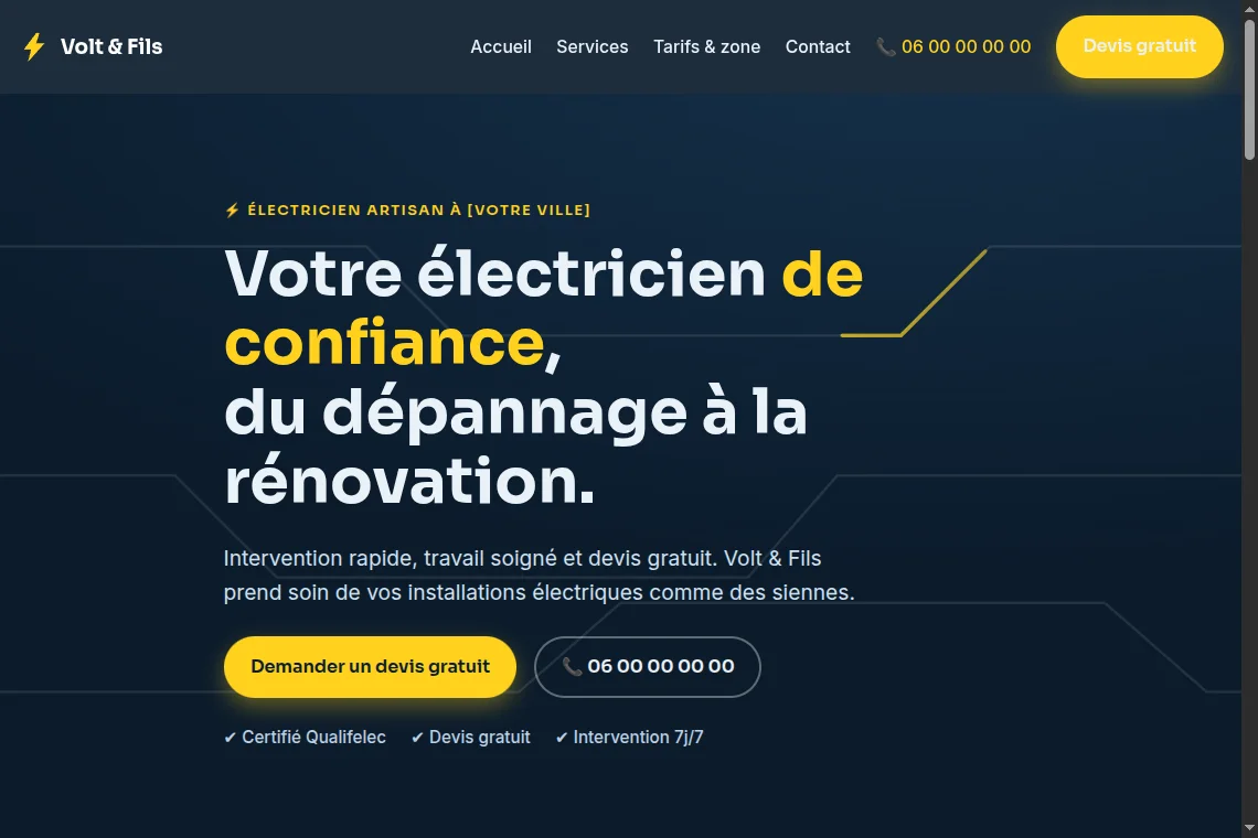 Aperçu du site Électricien