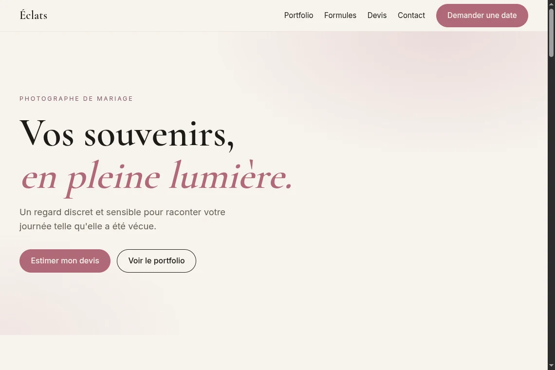 Aperçu du site Photographe